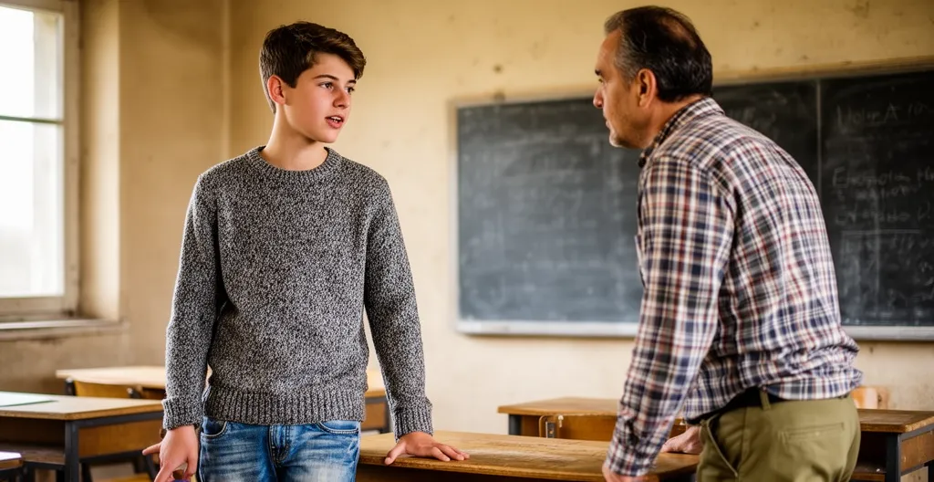 Discussion entre un adolescent et un formateur MFR dans une salle de classe rurale