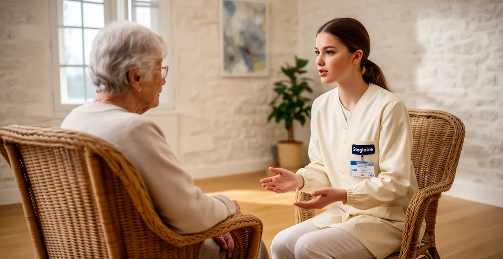 Jeune stagiaire MFR en formation services aux personnes accompagnant une personne âgée